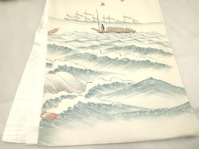 平和屋着物[]お宮参り　男の子　祝着　産着　初着　のしめ　作家物　手描き　海　戦　暈し染め　逸品　DABE7104ma