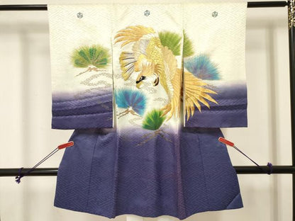 平和屋着物[]お宮参り　男の子　祝着　産着　初着　のしめ　刺繍　鷹　鷲　松文　暈し染め　金彩　逸品　DABE7105ma