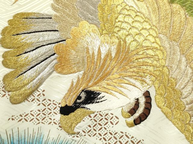 平和屋着物[]お宮参り　男の子　祝着　産着　初着　のしめ　刺繍　鷹　鷲　松文　暈し染め　金彩　逸品　DABE7105ma