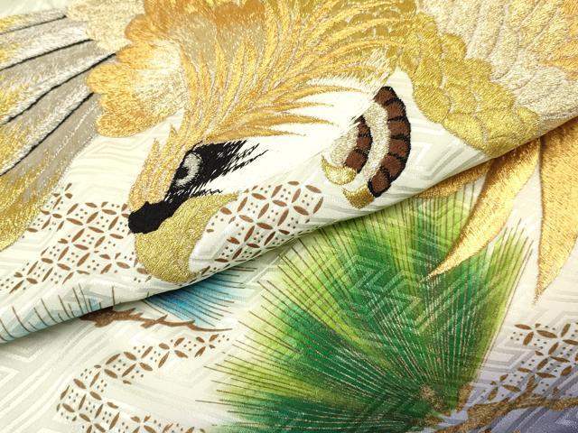 平和屋着物[]お宮参り　男の子　祝着　産着　初着　のしめ　刺繍　鷹　鷲　松文　暈し染め　金彩　逸品　DABE7105ma