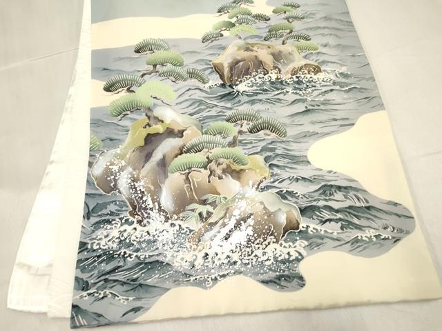 平和屋着物[]お宮参り　男の子　祝着　産着　初着　のしめ　刺繍　鷹　鷲　立波笹松文　金銀彩　逸品　DABE7106ma