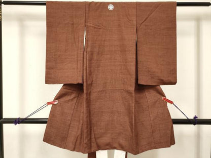 平和屋着物[]お宮参り　男の子　祝着　産着　初着　のしめ　単衣　紬地　小豆色　逸品　DABE7107ma
