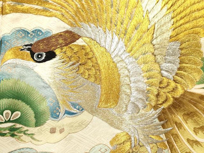 平和屋着物[]お宮参り　男の子　祝着　産着　初着　のしめ　刺繍　鷹　鷲　松文　暈し染め　金銀彩　逸品　DABE7110ma