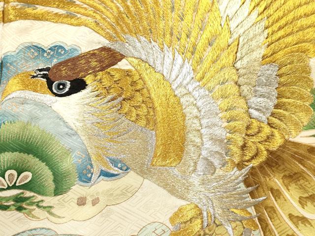 平和屋着物[]お宮参り　男の子　祝着　産着　初着　のしめ　刺繍　鷹　鷲　松文　暈し染め　金銀彩　逸品　DABE7110ma