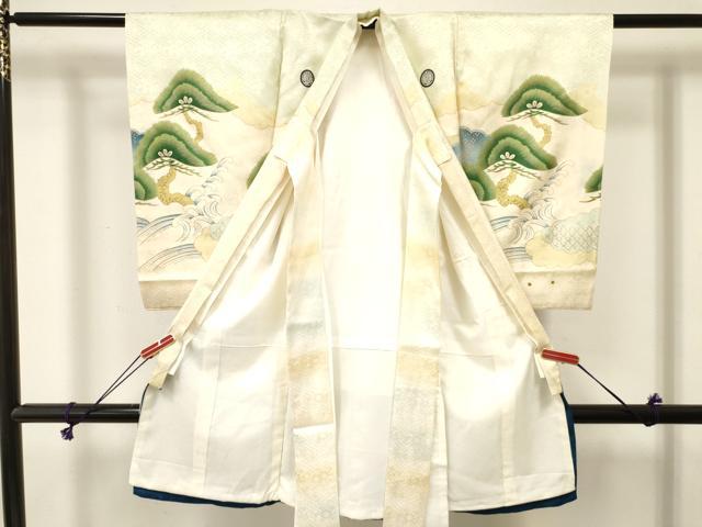 平和屋着物[]お宮参り　男の子　祝着　産着　初着　のしめ　刺繍　鷹　鷲　松文　暈し染め　金銀彩　逸品　DABE7110ma