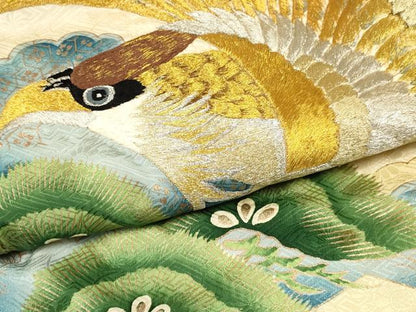 平和屋着物[]お宮参り　男の子　祝着　産着　初着　のしめ　刺繍　鷹　鷲　松文　暈し染め　金銀彩　逸品　DABE7110ma