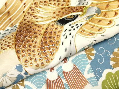 平和屋着物[]お宮参り　男の子　祝着　産着　初着　のしめ　駒刺繍　鷹　鷲　誰が袖松文　銀彩　逸品　DABE7111ma