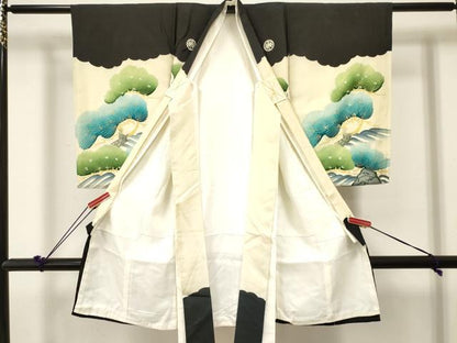 平和屋着物[]お宮参り　男の子　祝着　産着　初着　のしめ　刺繍　鷹　鷲　立波松文　金彩　逸品　DABE7112ma