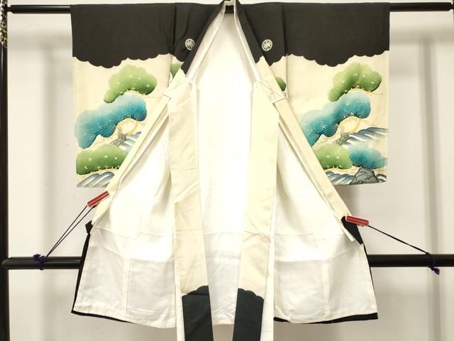 平和屋着物[]お宮参り　男の子　祝着　産着　初着　のしめ　刺繍　鷹　鷲　立波松文　金彩　逸品　DABE7112ma