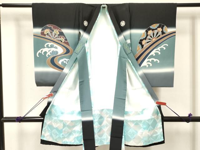 平和屋着物[]お宮参り　男の子　祝着　産着　初着　のしめ　鷹　鷲　片輪車立波花文　暈し染め　金彩　逸品　DABE7113ma