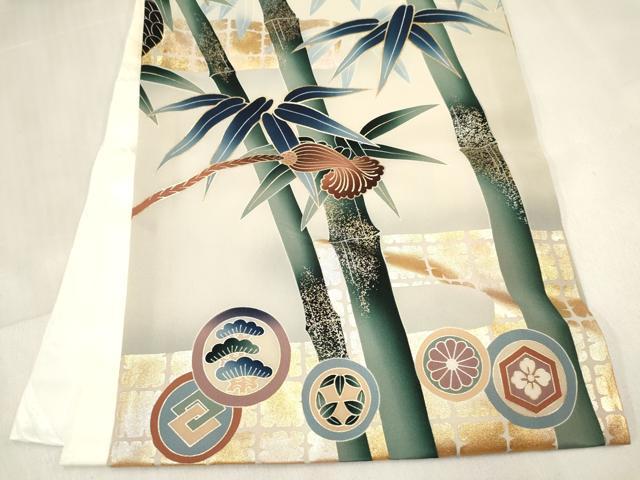 平和屋着物[]お宮参り　男の子　祝着　産着　初着　のしめ　刺繍　鷹　鷲　兜　笹竹文　暈し染め　金銀彩　逸品　DABE7114ma