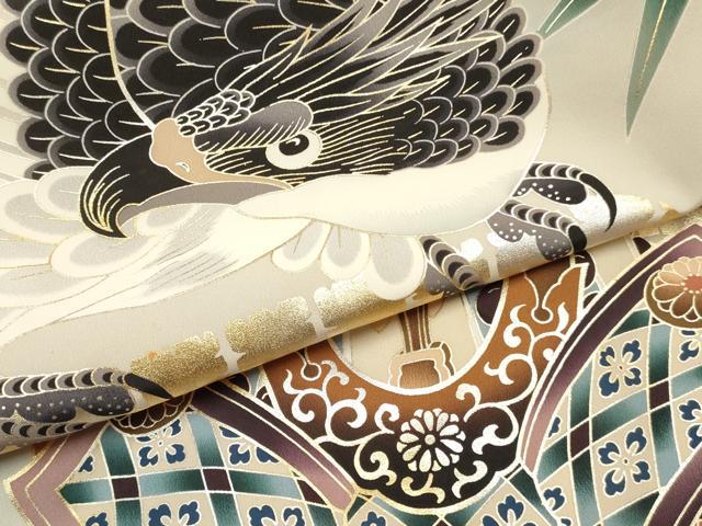平和屋着物[]お宮参り　男の子　祝着　産着　初着　のしめ　刺繍　鷹　鷲　兜　笹竹文　暈し染め　金銀彩　逸品　DABE7114ma