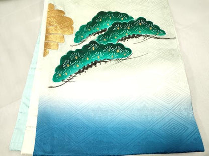 平和屋着物[]お宮参り　男の子　祝着　産着　初着　のしめ　刺繍　鷹　鷲　風景松文　暈し染め　金彩　逸品　DABE7115ma