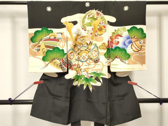 平和屋着物[]お宮参り　男の子　祝着　産着　初着　のしめ　駒刺繍　龍　唐獅子　兜　笹松文　金彩　逸品　DABE7116ma