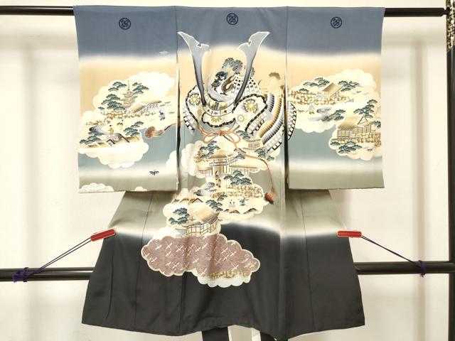 平和屋着物[]お宮参り　男の子　祝着　産着　初着　のしめ　龍　兜　人物風景文　暈し染め　金銀彩　逸品　DABE7117ma