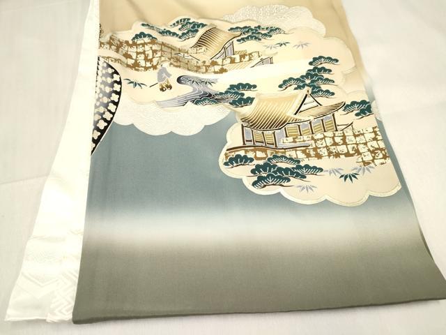 平和屋着物[]お宮参り　男の子　祝着　産着　初着　のしめ　龍　兜　人物風景文　暈し染め　金銀彩　逸品　DABE7117ma