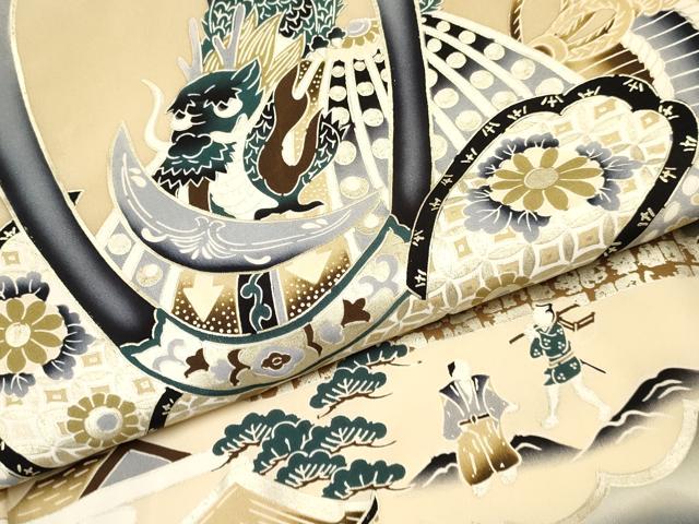 平和屋着物[]お宮参り　男の子　祝着　産着　初着　のしめ　龍　兜　人物風景文　暈し染め　金銀彩　逸品　DABE7117ma