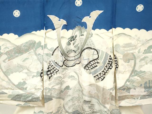 平和屋着物＊夏物 お宮参り 男の子 祝着 産着 初着 のしめ 絽 龍 兜 絵巻風景文 銀彩 逸品 DABE7118ma
