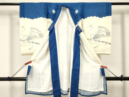 平和屋着物＊夏物 お宮参り 男の子 祝着 産着 初着 のしめ 絽 龍 兜 絵巻風景文 銀彩 逸品 DABE7118ma