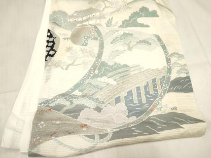 平和屋着物＊夏物 お宮参り 男の子 祝着 産着 初着 のしめ 絽 龍 兜 絵巻風景文 銀彩 逸品 DABE7118ma