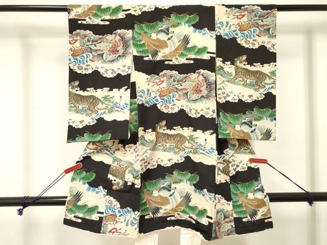 平和屋着物[]お宮参り 男の子 祝着 産着 初着 のしめ 鷹 鷲 虎 寅 笹松文 金彩 逸品 DABE7120ma