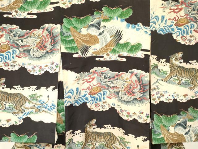 平和屋着物[]お宮参り　男の子　祝着　産着　初着　のしめ　鷹　鷲　虎　寅　笹松文　金彩　逸品　DABE7120ma