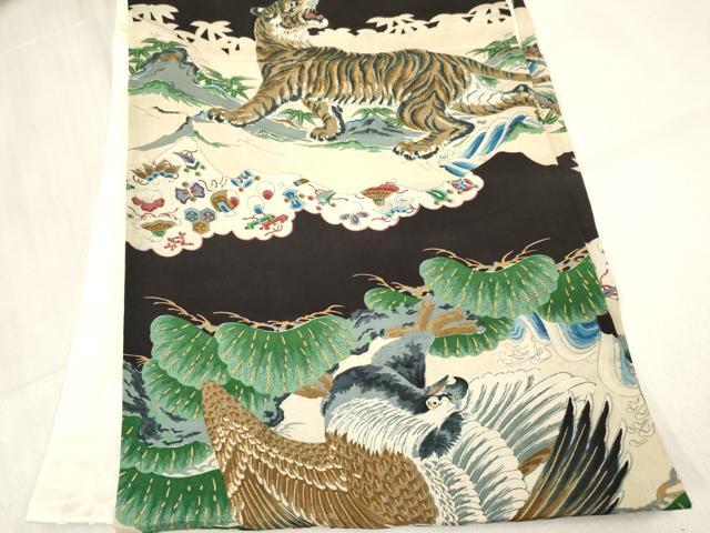 平和屋着物[]お宮参り　男の子　祝着　産着　初着　のしめ　鷹　鷲　虎　寅　笹松文　金彩　逸品　DABE7120ma