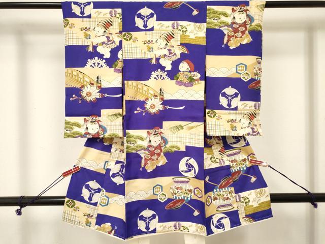 平和屋着物[]お宮参り　男の子　祝着　産着　初着　のしめ　唐子　陶器花文　逸品　DABE7121ma