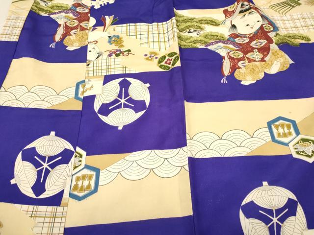 平和屋着物[]お宮参り　男の子　祝着　産着　初着　のしめ　唐子　陶器花文　逸品　DABE7121ma