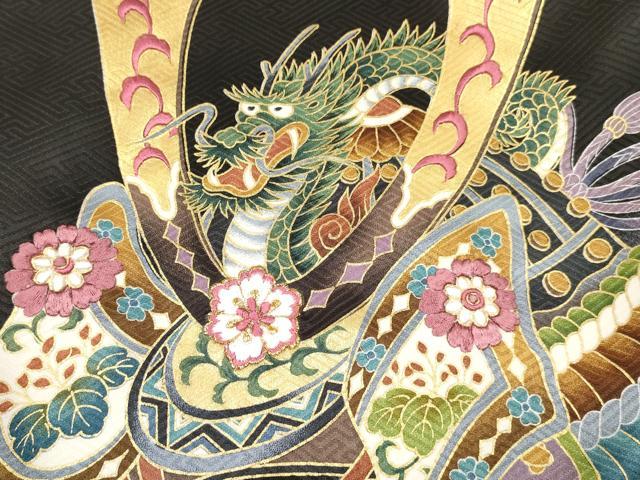 平和屋着物[]お宮参り　男の子　祝着　産着　初着　のしめ　刺繍　龍　兜　打ち出の小槌　松文　暈し染め　金彩　逸品　DABE7122ma