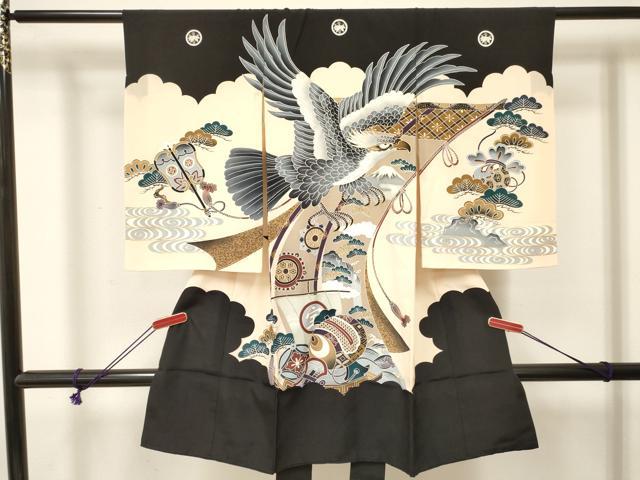 平和屋着物[]お宮参り　男の子　祝着　産着　初着　のしめ　鷹　鷲　宝船松文　金彩　逸品　DABE7123ma