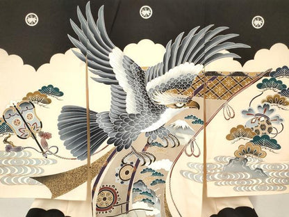 平和屋着物[]お宮参り　男の子　祝着　産着　初着　のしめ　鷹　鷲　宝船松文　金彩　逸品　DABE7123ma