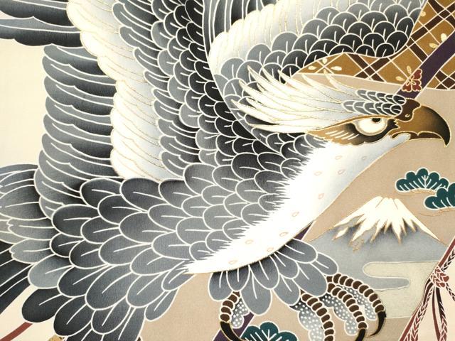 平和屋着物[]お宮参り　男の子　祝着　産着　初着　のしめ　鷹　鷲　宝船松文　金彩　逸品　DABE7123ma