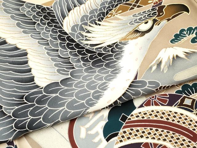 平和屋着物[]お宮参り　男の子　祝着　産着　初着　のしめ　鷹　鷲　宝船松文　金彩　逸品　DABE7123ma