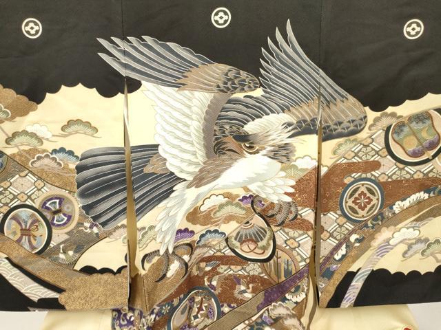 平和屋着物[]お宮参り　男の子　祝着　産着　初着　のしめ　鷹　鷲　吉祥飛鶴花文　金彩　逸品　DABE7124ma