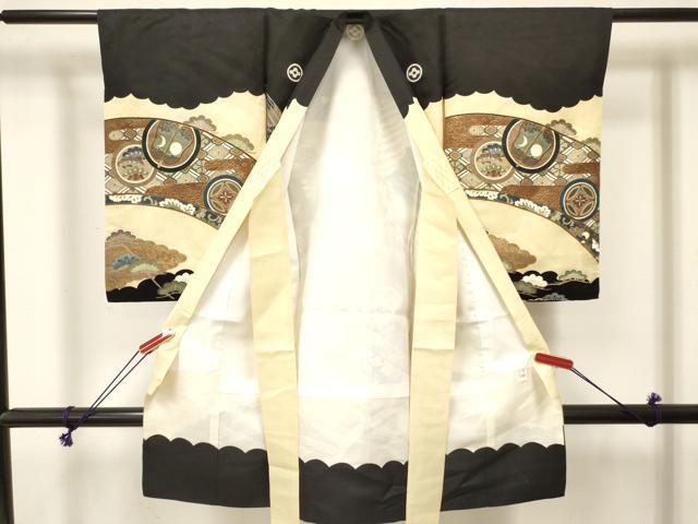 平和屋着物[]お宮参り　男の子　祝着　産着　初着　のしめ　鷹　鷲　吉祥飛鶴花文　金彩　逸品　DABE7124ma