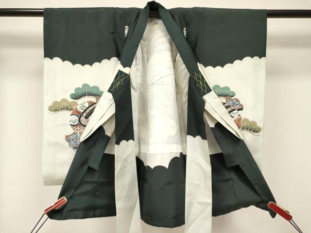 平和屋着物[]お宮参り　男の子　祝着　産着　初着　のしめ　駒刺繍　鷹　鷲　檜扇吉祥花文　金彩　逸品　DABE7125ma