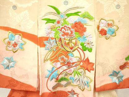 平和屋着物[]お宮参り　女の子　祝着　産着　初着　のしめ　総刺繍　花車文　暈し染め　金銀糸　逸品　DABE7131ma