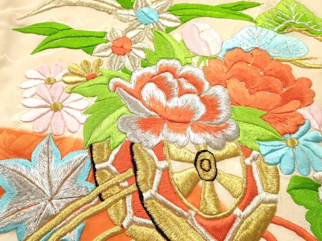 平和屋着物[]お宮参り　女の子　祝着　産着　初着　のしめ　総刺繍　花車文　暈し染め　金銀糸　逸品　DABE7131ma