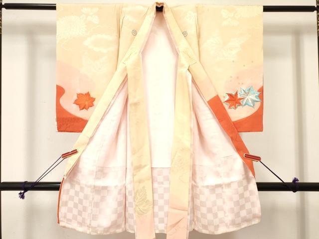 平和屋着物[]お宮参り　女の子　祝着　産着　初着　のしめ　総刺繍　花車文　暈し染め　金銀糸　逸品　DABE7131ma