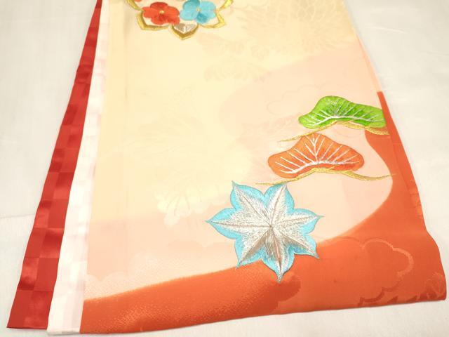 平和屋着物[]お宮参り　女の子　祝着　産着　初着　のしめ　総刺繍　花車文　暈し染め　金銀糸　逸品　DABE7131ma
