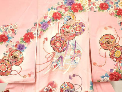 平和屋着物[]お宮参り　女の子　祝着　産着　初着　のしめ　几帳鼓花文　暈し染め　金銀彩　逸品　DABE7132ma