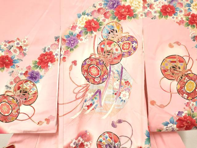 平和屋着物[]お宮参り　女の子　祝着　産着　初着　のしめ　几帳鼓花文　暈し染め　金銀彩　逸品　DABE7132ma