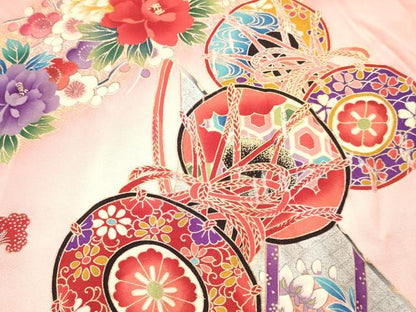 平和屋着物[]お宮参り　女の子　祝着　産着　初着　のしめ　几帳鼓花文　暈し染め　金銀彩　逸品　DABE7132ma