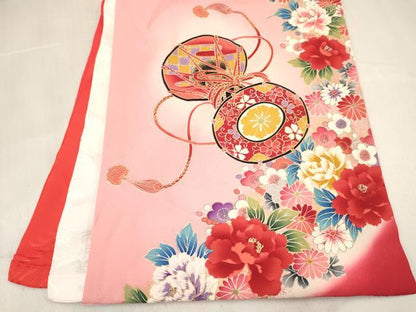 平和屋着物[]お宮参り　女の子　祝着　産着　初着　のしめ　几帳鼓花文　暈し染め　金銀彩　逸品　DABE7132ma
