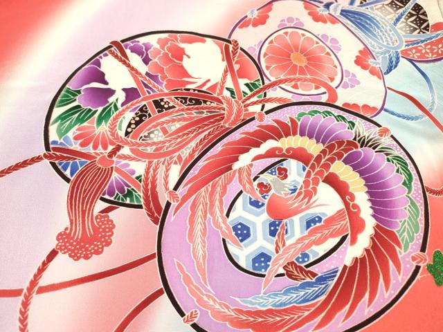 平和屋着物[]お宮参り　女の子　祝着　産着　初着　のしめ　鼓鳳凰花文　暈し染め　金彩　逸品　DABE7133ma