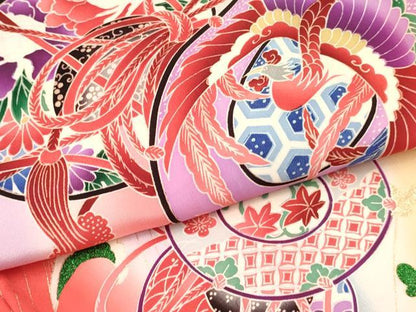 平和屋着物[]お宮参り　女の子　祝着　産着　初着　のしめ　鼓鳳凰花文　暈し染め　金彩　逸品　DABE7133ma