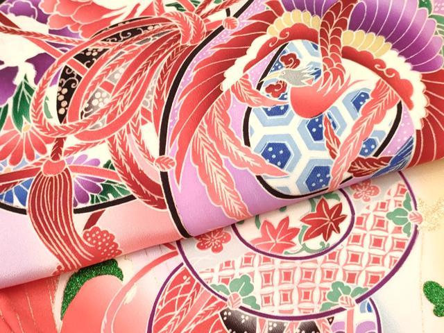 平和屋着物[]お宮参り　女の子　祝着　産着　初着　のしめ　鼓鳳凰花文　暈し染め　金彩　逸品　DABE7133ma