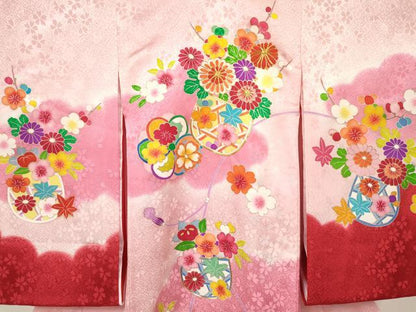平和屋着物[]お宮参り　女の子　祝着　産着　初着　のしめ　駒刺繍　花籠文　暈し染め　金彩　逸品　DABE7134ma