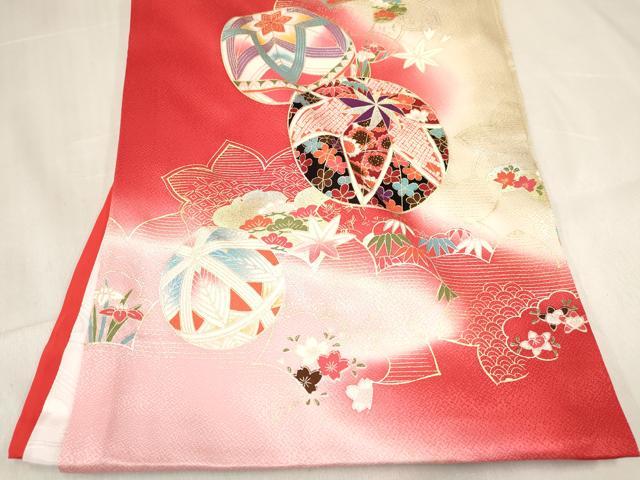 平和屋着物[]お宮参り　女の子　祝着　産着　初着　のしめ　鞠花文　暈し染め　金銀彩　逸品　未使用　DABE7135ma